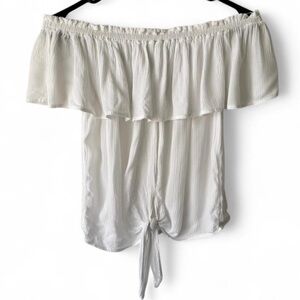 Express Womens Small Off The Shoulder Ruffle Blouse White Neutral Beach Boho